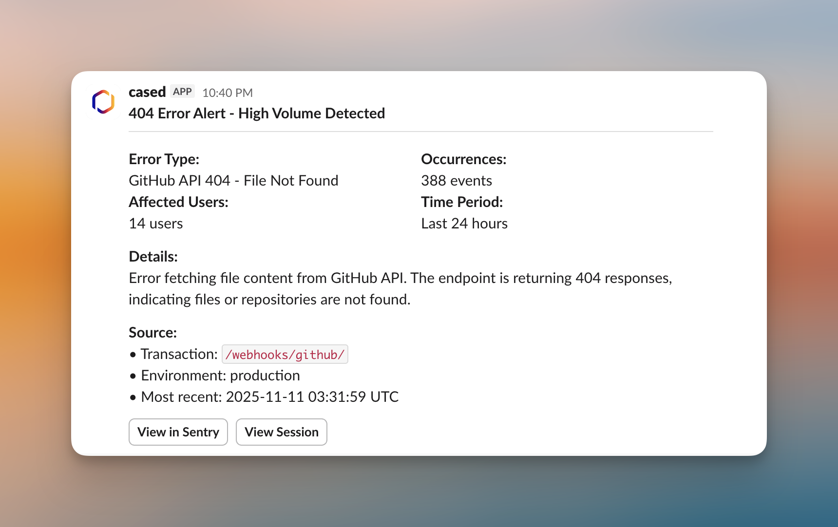 Real CloudWatch alarms created by Cased with workflow triggers