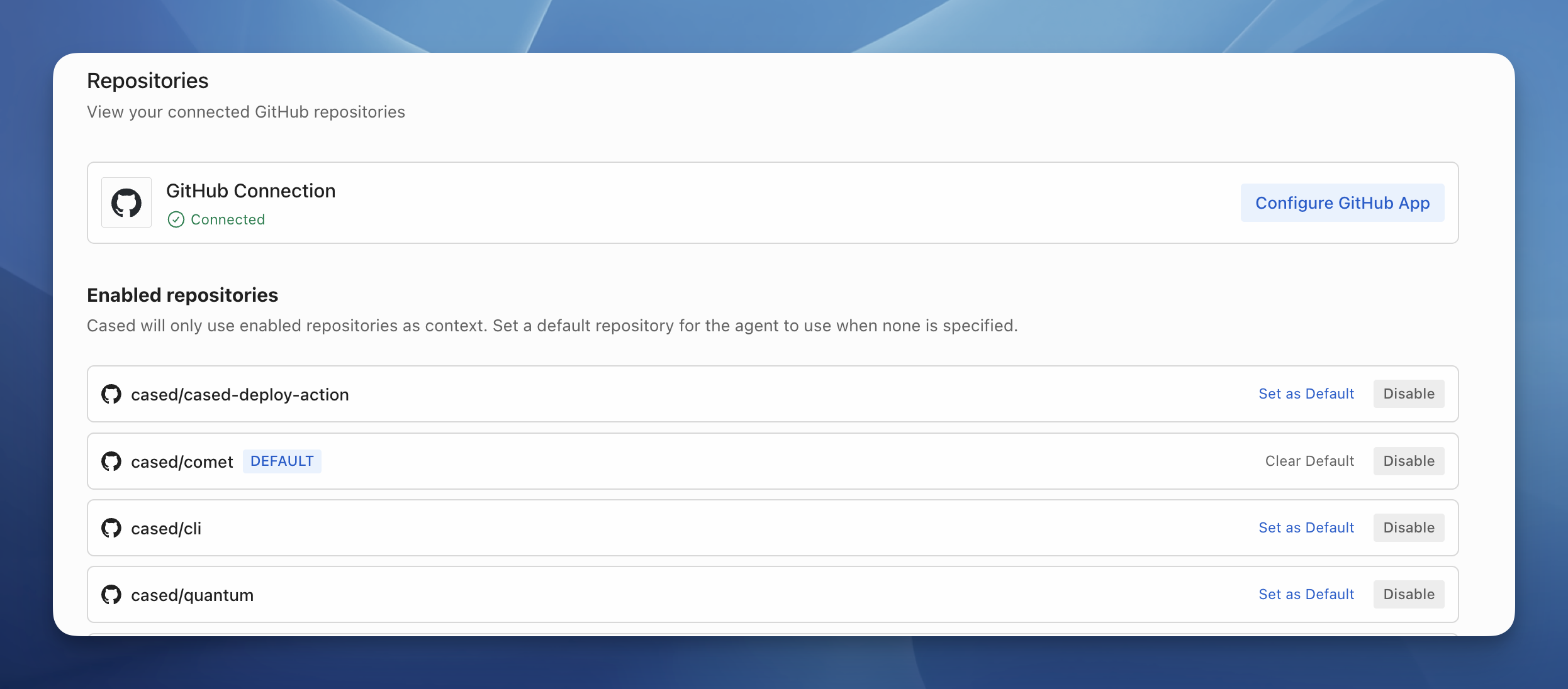 Default code repositories