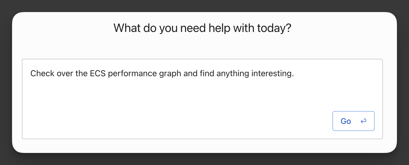 Natural language query in Cased - "Check over the ECS performance graph and find anything interesting"